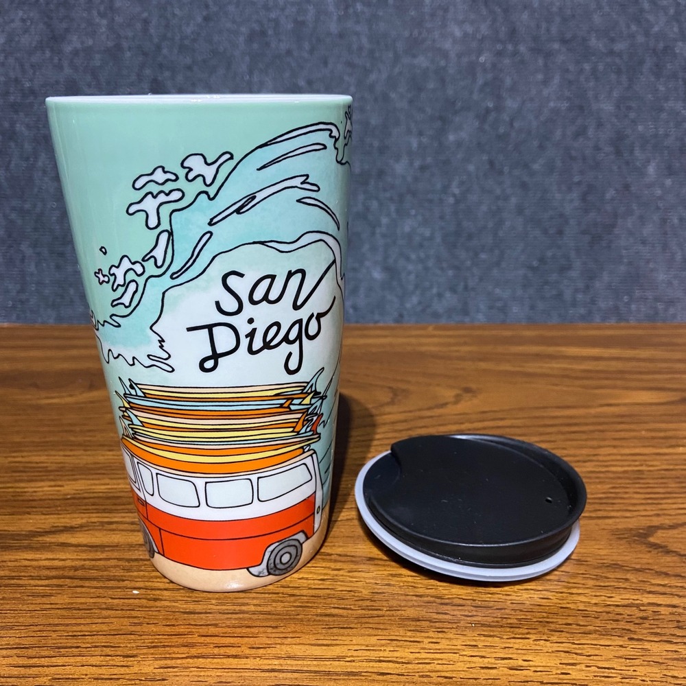 Starbucks San Diego VW Bus 12oz Ceramic Tumbler and Matching Card Pouch Set NEW - Picture 4 of 13